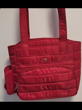 lug Red Quilted Nylon Tote with Front Zip Pocket